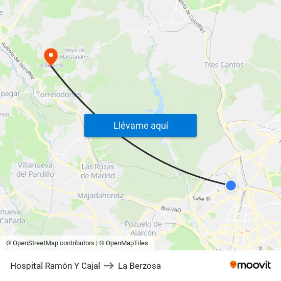 Hospital Ramón Y Cajal to La Berzosa map