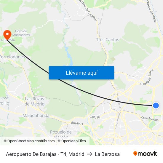 Aeropuerto De Barajas - T4, Madrid to La Berzosa map