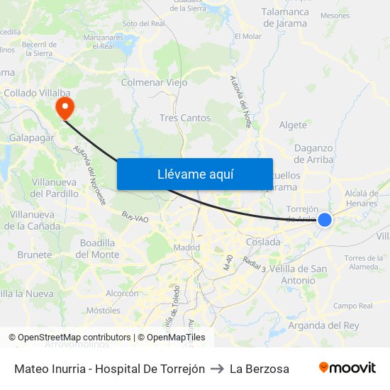 Mateo Inurria - Hospital De Torrejón to La Berzosa map