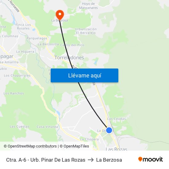 Ctra. A-6 - Urb. Pinar De Las Rozas to La Berzosa map