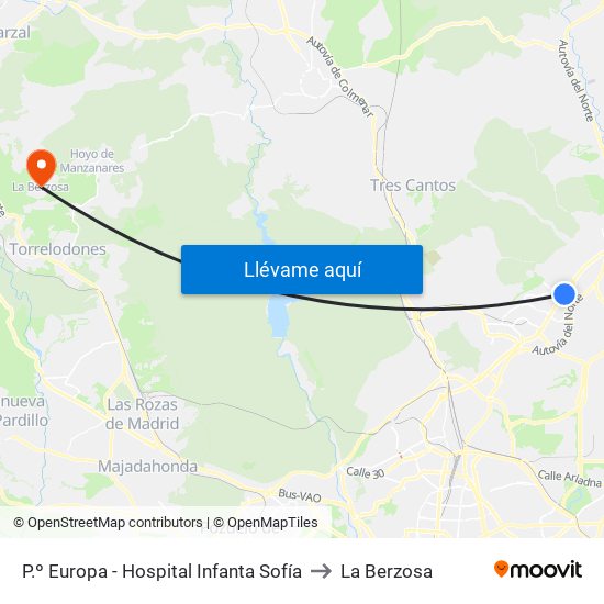 P.º Europa - Hospital Infanta Sofía to La Berzosa map