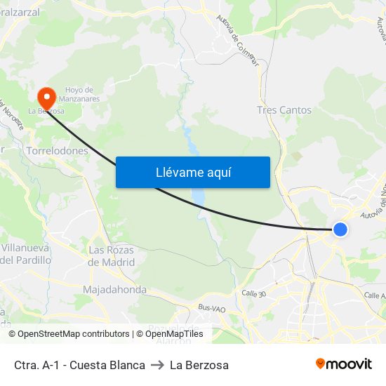 Ctra. A-1 - Cuesta Blanca to La Berzosa map