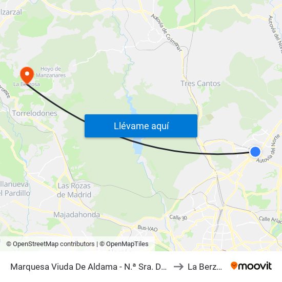 Marquesa Viuda De Aldama - N.ª Sra. Del Pilar to La Berzosa map