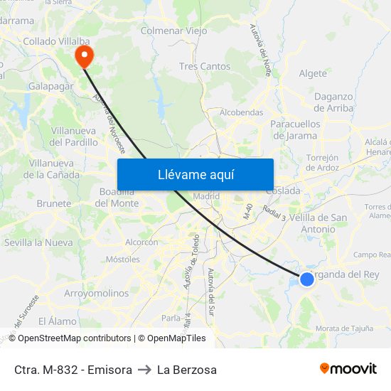 Ctra. M-832 - Emisora to La Berzosa map