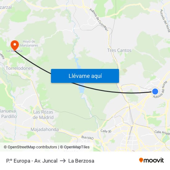 P.º Europa - Av. Juncal to La Berzosa map