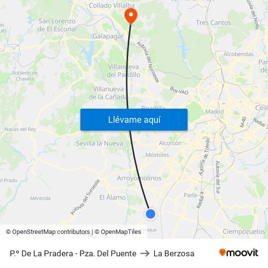 P.º De La Pradera - Pza. Del Puente to La Berzosa map
