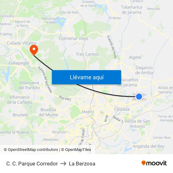 C. C. Parque Corredor to La Berzosa map