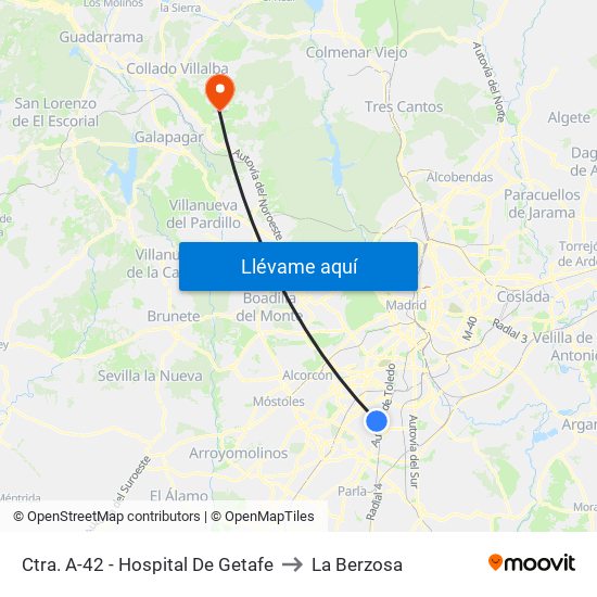 Ctra. A-42 - Hospital De Getafe to La Berzosa map