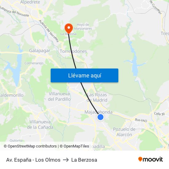 Av. España - Los Olmos to La Berzosa map