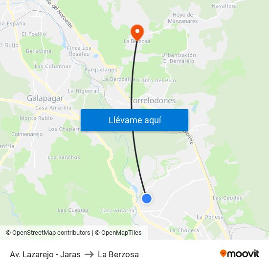 Av. Lazarejo - Jaras to La Berzosa map