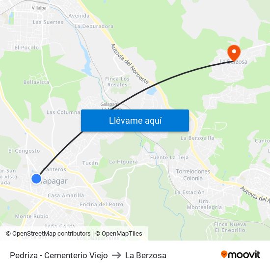 Pedriza - Cementerio Viejo to La Berzosa map