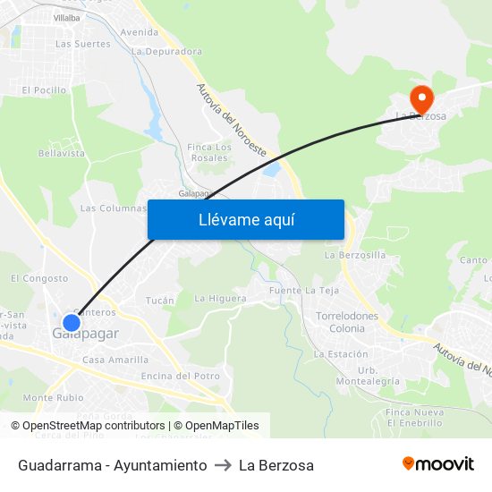 Guadarrama - Ayuntamiento to La Berzosa map