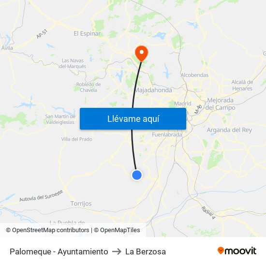 Palomeque - Ayuntamiento to La Berzosa map
