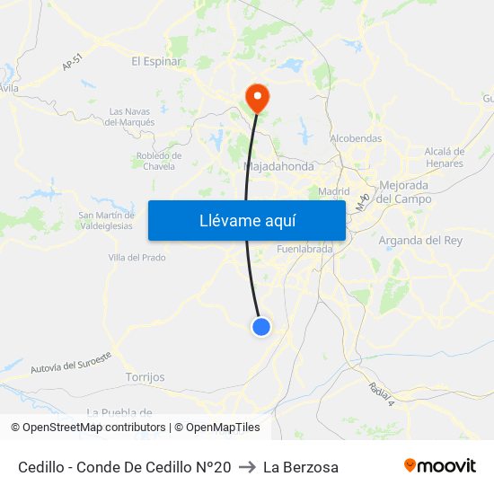 Cedillo - Conde De Cedillo Nº20 to La Berzosa map
