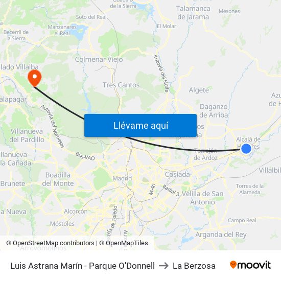 Luis Astrana Marín - Parque O'Donnell to La Berzosa map