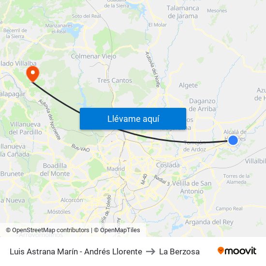 Luis Astrana Marín - Andrés Llorente to La Berzosa map