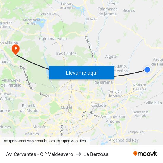 Av. Cervantes - C.º Valdeavero to La Berzosa map