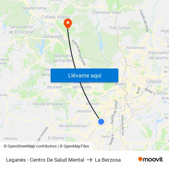 Leganés - Centro De Salud Mental to La Berzosa map