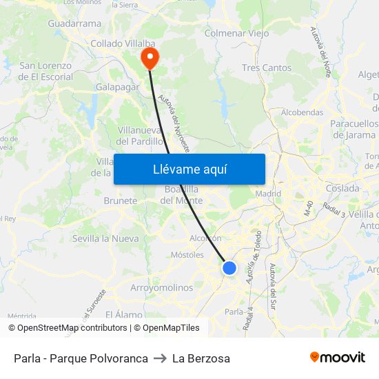 Parla - Parque Polvoranca to La Berzosa map