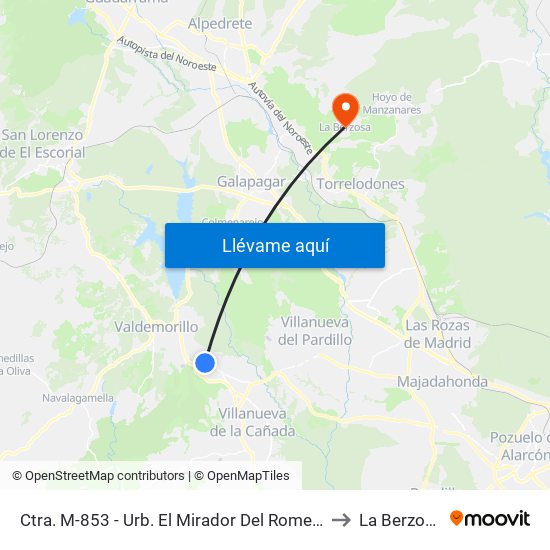 Ctra. M-853 - Urb. El Mirador Del Romero to La Berzosa map