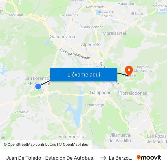 Juan De Toledo - Estación De Autobuses to La Berzosa map