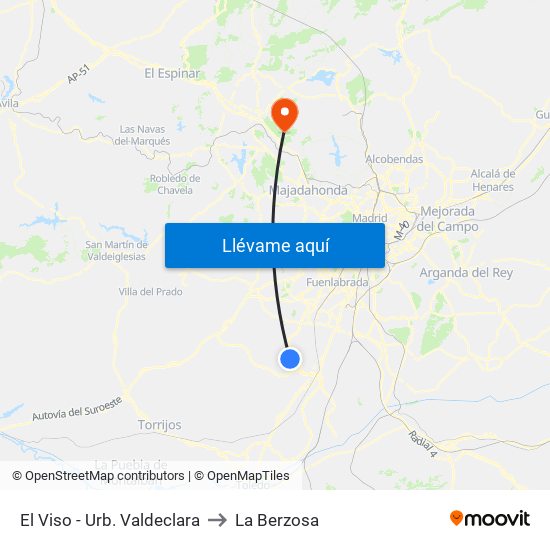 El Viso - Urb. Valdeclara to La Berzosa map