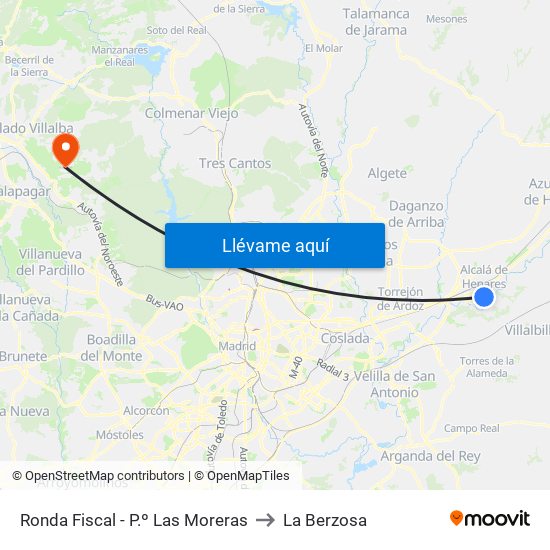 Ronda Fiscal - P.º Las Moreras to La Berzosa map
