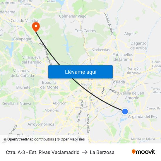 Ctra. A-3 - Est. Rivas Vaciamadrid to La Berzosa map