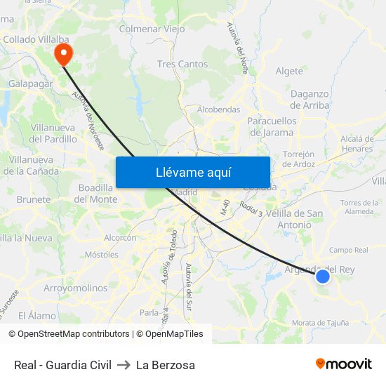 Real - Guardia Civil to La Berzosa map