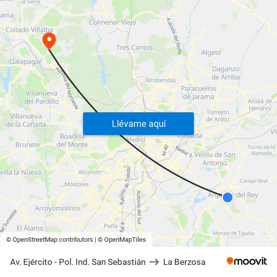 Av. Ejército - Pol. Ind. San Sebastián to La Berzosa map