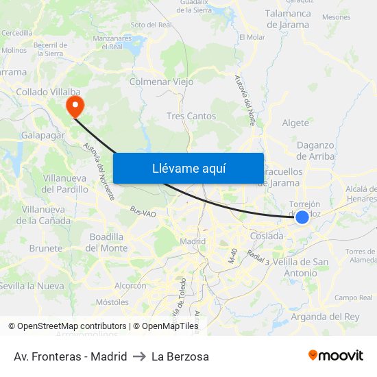 Av. Fronteras - Madrid to La Berzosa map
