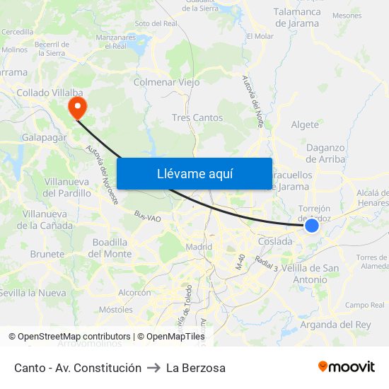 Canto - Av. Constitución to La Berzosa map