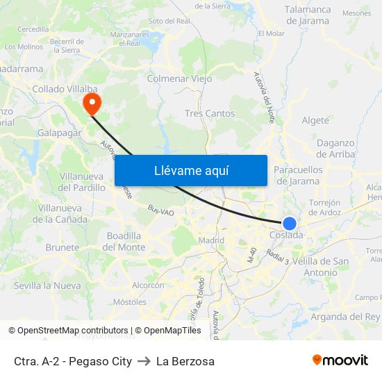 Ctra. A-2 - Pegaso City to La Berzosa map