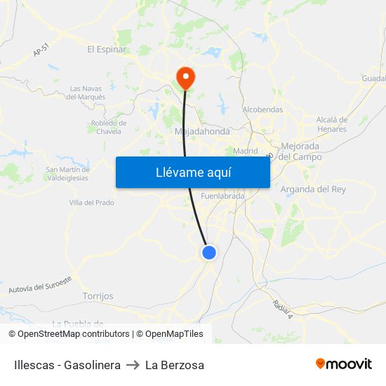 Illescas - Gasolinera to La Berzosa map