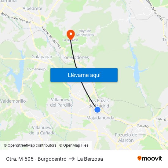 Ctra. M-505 - Burgocentro to La Berzosa map