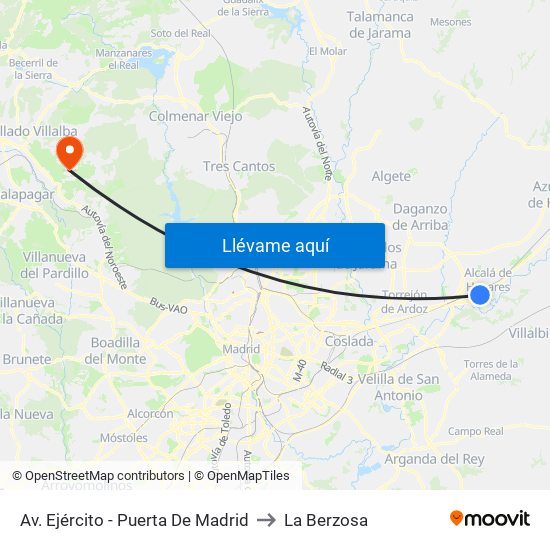 Av. Ejército - Puerta De Madrid to La Berzosa map