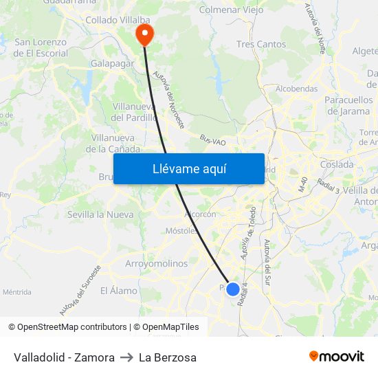 Valladolid - Zamora to La Berzosa map