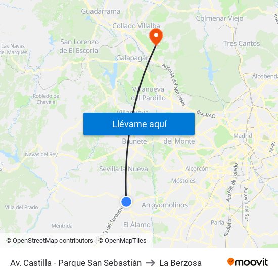 Av. Castilla - Parque San Sebastián to La Berzosa map