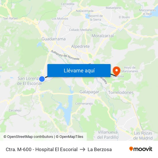 Ctra. M-600 - Hospital El Escorial to La Berzosa map