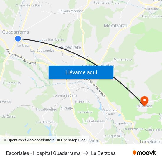 Escoriales - Hospital Guadarrama to La Berzosa map