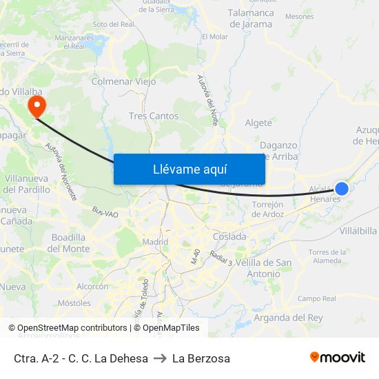 Ctra. A-2 - C. C. La Dehesa to La Berzosa map