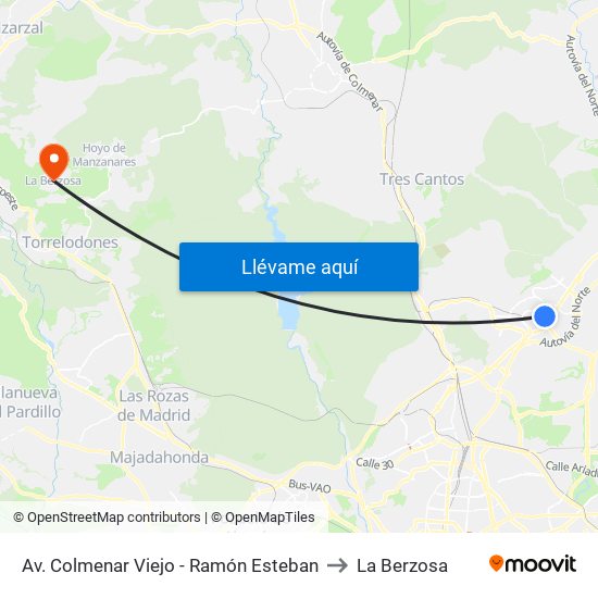 Av. Colmenar Viejo - Ramón Esteban to La Berzosa map