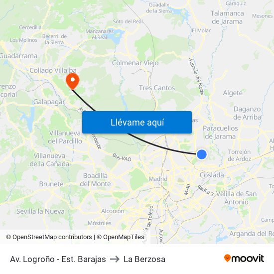 Av. Logroño - Est. Barajas to La Berzosa map