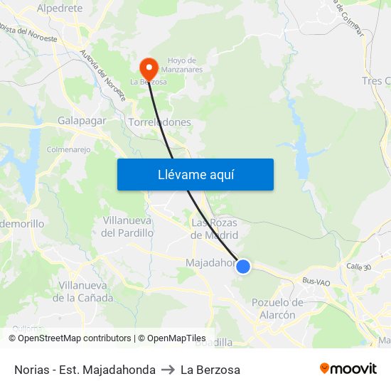 Norias - Est. Majadahonda to La Berzosa map