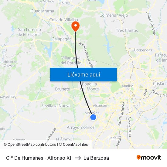 C.º De Humanes - Alfonso XII to La Berzosa map