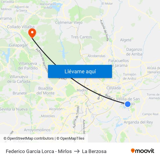 Federico García Lorca - Mirlos to La Berzosa map