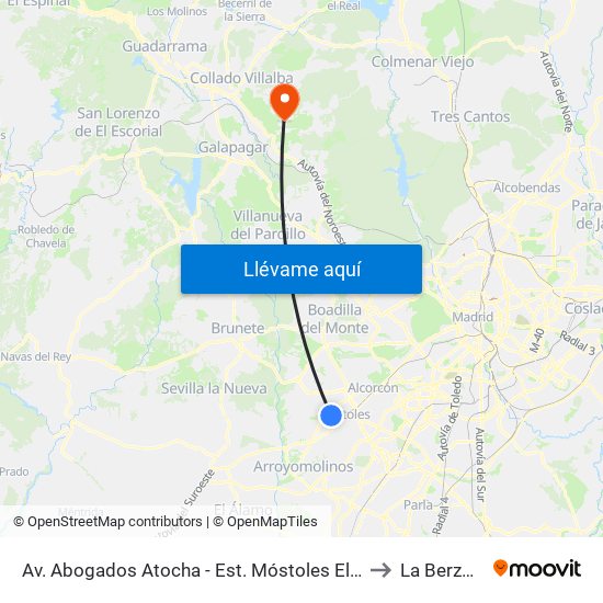 Av. Abogados Atocha - Est. Móstoles El Soto to La Berzosa map