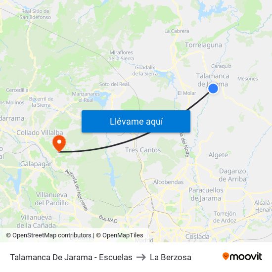 Talamanca Del Jarama - Escuelas to La Berzosa map