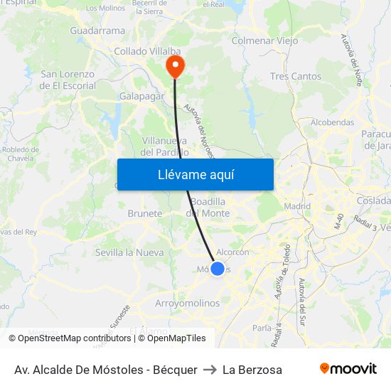 Av. Alcalde De Móstoles - Bécquer to La Berzosa map
