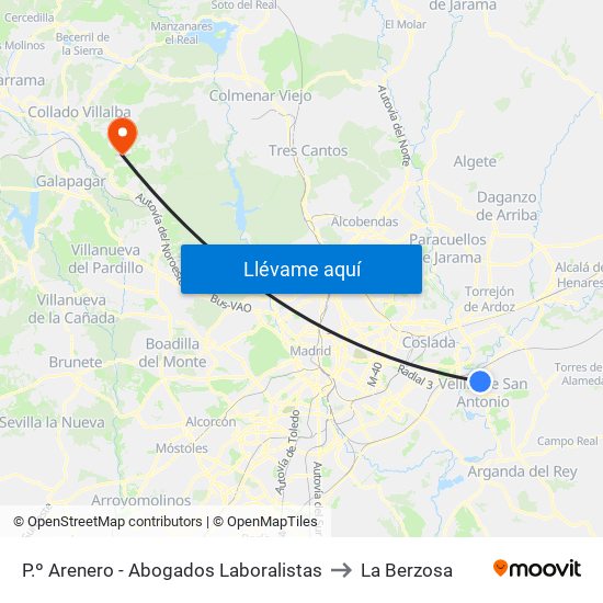 P.º Arenero - Abogados Laboralistas to La Berzosa map